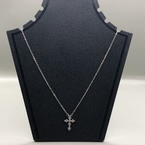 Silver tone faux diamond rhinestone cross elegant dainty chain necklace.